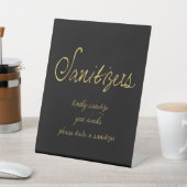 Elegant Script Black Gold Sanitizers Weddenschap Reclamebord Met Voetstuk (Insitu)
