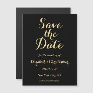 Elegant Script Black Gold Wedding Save the Date Magnetische Uitnodiging