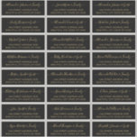 Elegant Script Black Gold Weduwingstoestel Adres Sticker<br><div class="desc">Moderne Elegant Script Black en Gold Minimalist Wedding Guest Name Address custom personalized Labels Stickers. De gastnaam wordt geschreven in een Zwiry krullend handgeschreven swash doopvontmanuscript van de staart. Dit heeft 24 stickers.</div>