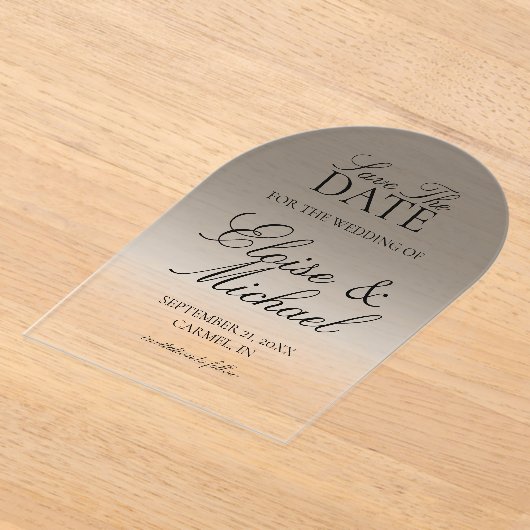 Elegant Script Black Gradient Save The Date Acryl Uitnodigingen (Laagn)