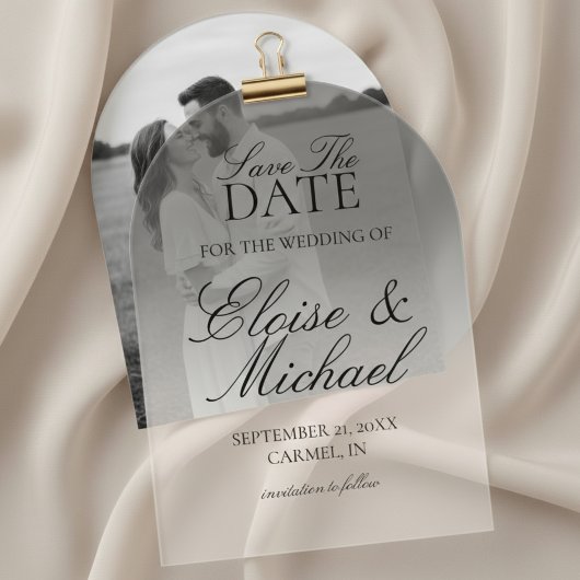 Elegant Script Black Gradient Save The Date Acryl Uitnodigingen