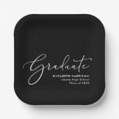 Elegant Script Black Graduation Party Papieren Bordje (Voorkant)