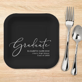 Elegant Script Black Graduation Party Papieren Bordje