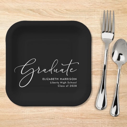Elegant Script Black Graduation Party Papieren Bordje