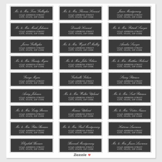 Elegant Script Black Guest Adresetiketten Sticker (Vel)