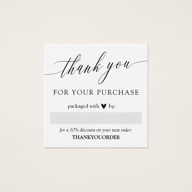 Elegant Script Black Heart Hartelijk dank voor uw  Vierkante Visitekaartjes (Voorkant)