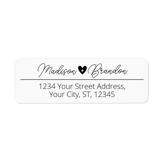 Elegant Script Black Heart Wedding Return Address Etiket (Voorkant)