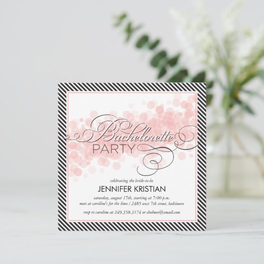 Elegant Script Black Pink Bachelorette Party Kaart (Staand voorkant)