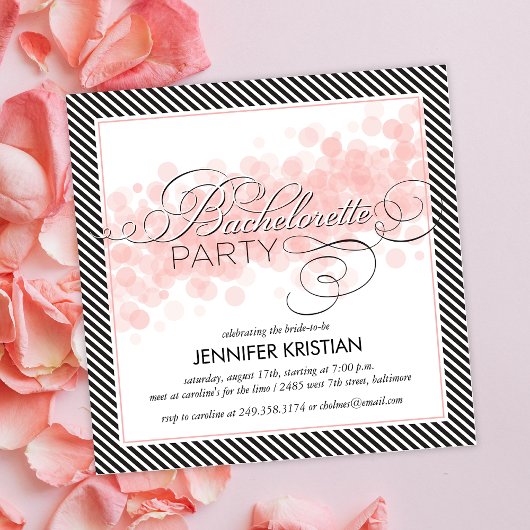 Elegant Script Black Pink Bachelorette Party Kaart