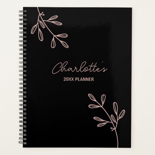 Elegant Script Black Pink Floral Appointal Book Planner (Voorkant)