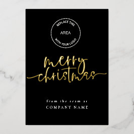 Elegant Script Black QR-code Logo kerst Folie Feestdagenkaart