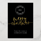Elegant Script Black QR-code Logo kerst Folie Feestdagenkaart (Voorkant)