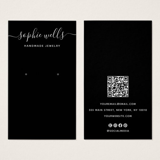 Elegant Script Black QR Code Oorspronkelijk beelds Visitekaartje (Voorkant /achterkant)