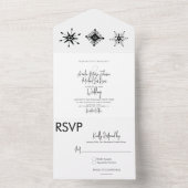 Elegant Script Black Snowflakes kerstbruiloft All In One Uitnodiging (Binnen)