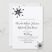 Elegant Script Black Snowflakes kerstbruiloft Kaart (Voorkant)