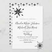 Elegant Script Black Snowflakes kerstbruiloft Kaart (Voorkant / Achterkant)