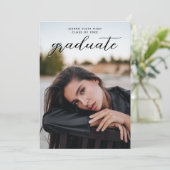 Elegant Script Black Two Photo Afstuderen Kaart (Staand voorkant)