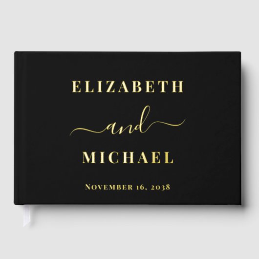Elegant Script Black Wedding Gastenboek (Voorkant)