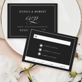 Elegant Script Black Wedding RSVP Kaart