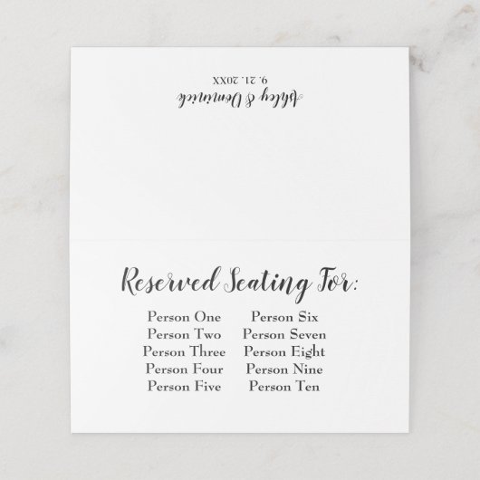 Elegant Script Black Wedding Table Seating Chart Plaatskaartje (Buitenkant ongevouwen)