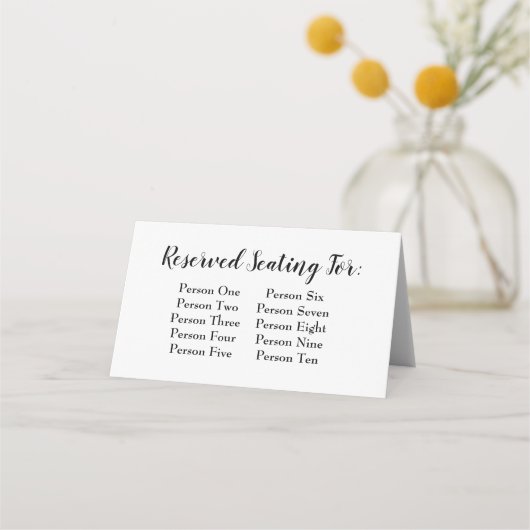 Elegant Script Black Wedding Table Seating Chart Plaatskaartje (Voorkant)