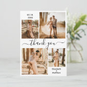 Elegant Script Black White 4 Photo Collage Wedding Bedankkaart (Staand voorkant)