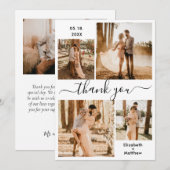 Elegant Script Black White 4 Photo Collage Wedding Bedankkaart (Voorkant / Achterkant)