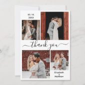 Elegant Script Black White 4 Photo Collage Wedding Bedankkaart (Voorkant)
