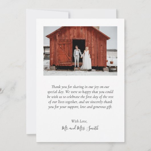 Elegant Script Black White 4 Photo Collage Wedding Bedankkaart (Achterkant)