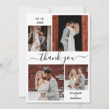 Elegant Script Black White 4 Photo Collage Wedding