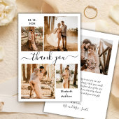 Elegant Script Black White 4 Photo Collage Wedding Bedankkaart
