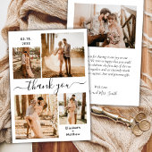 Elegant Script Black White 4 Photo Collage Wedding Bedankkaart