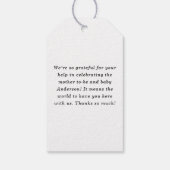 Elegant Script Black & White Baby Shower Favor Cadeaulabel (Achterkant)