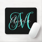 Elegant Script Black White en Turquoise Monogram Muismat (Met muis)