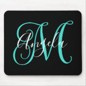 Elegant Script Black White en Turquoise Monogram Muismat (Voorkant)