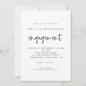 Elegant Script Black White Engagement Party Kaart (Voorkant)
