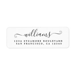 Elegant Script Black White Family Return-adres Etiket