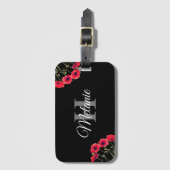 Elegant Script Black White Girly Floral Monogram Bagagelabel (Voorkant (verticaal))