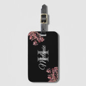 Elegant Script Black White Girly Floral Monogram Bagagelabel (Voorkant (verticaal))