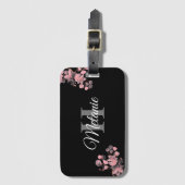 Elegant Script Black White Girly Floral Monogram L Bagagelabel (Voorkant (verticaal))