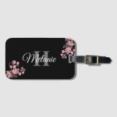 Elegant Script Black White Girly Floral Monogram L Bagagelabel (Voorkant (horizontaal))