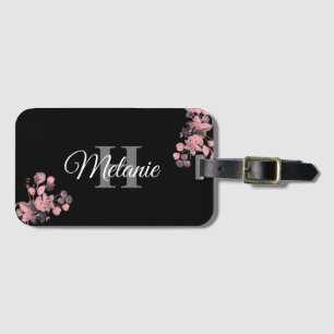 Elegant Script Black White Girly Floral Monogram L Bagagelabel