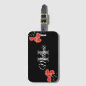 Elegant Script Black White Girly Floral Monogram L Bagagelabel (Voorkant (verticaal))