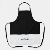 Elegant Script Black White Girly Monogram Kitchen Schort (Voorkant)