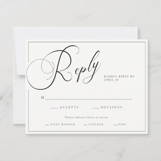 Elegant Script Black & White met Entree Wedding RSVP Kaartje (Voorkant)