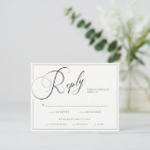 Elegant Script Black & White met Entree Wedding RSVP Kaartje (Staand voorkant)