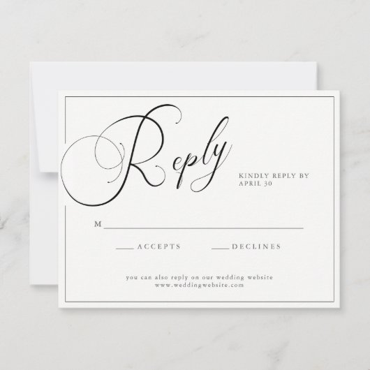 Elegant Script Black & White met website Weddensch RSVP Kaartje (Voorkant)
