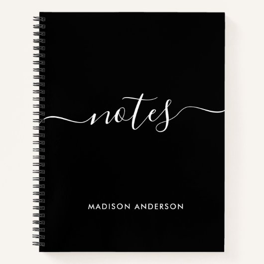 Elegant Script Black White Notes Typografie Notitieboek (Voorkant)