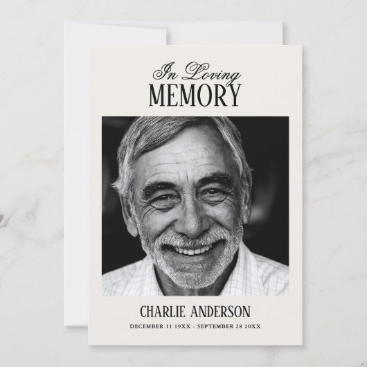 Elegant Script Black & White Photo Funeral Kaart (Voorkant)