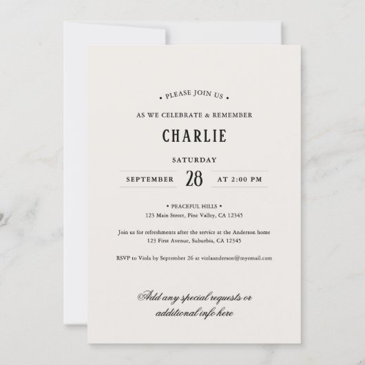 Elegant Script Black & White Photo Funeral Kaart (Achterkant)